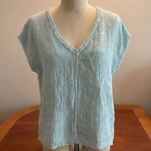 Michael Stars Light Blue V-Neck Gauze Top